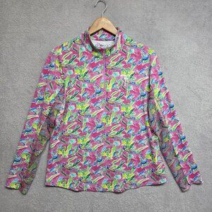 Ibkul Top Womens XL Pink Rachel Mock Neck Golf Hiking Shirt Peacock Long Sleeve